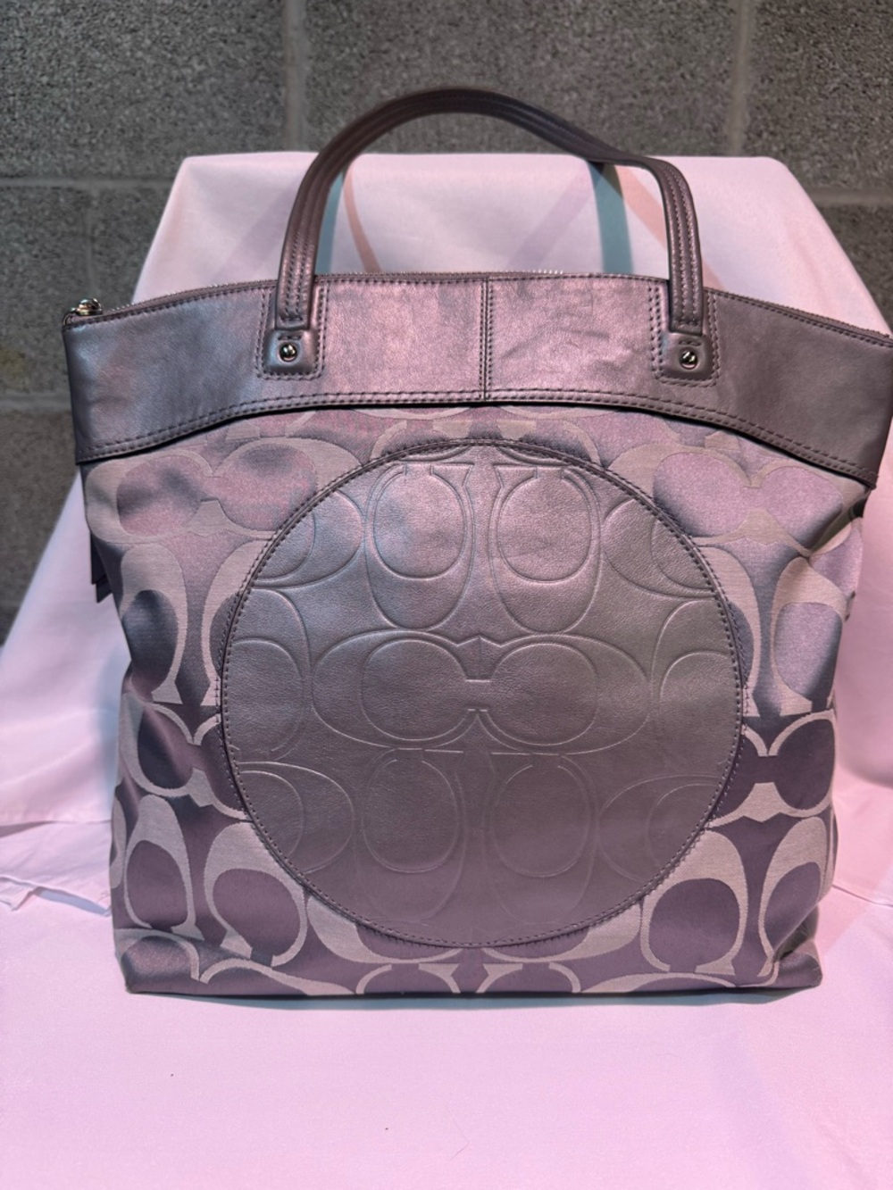 Coach Signature Tote Bag in Metallic Gray